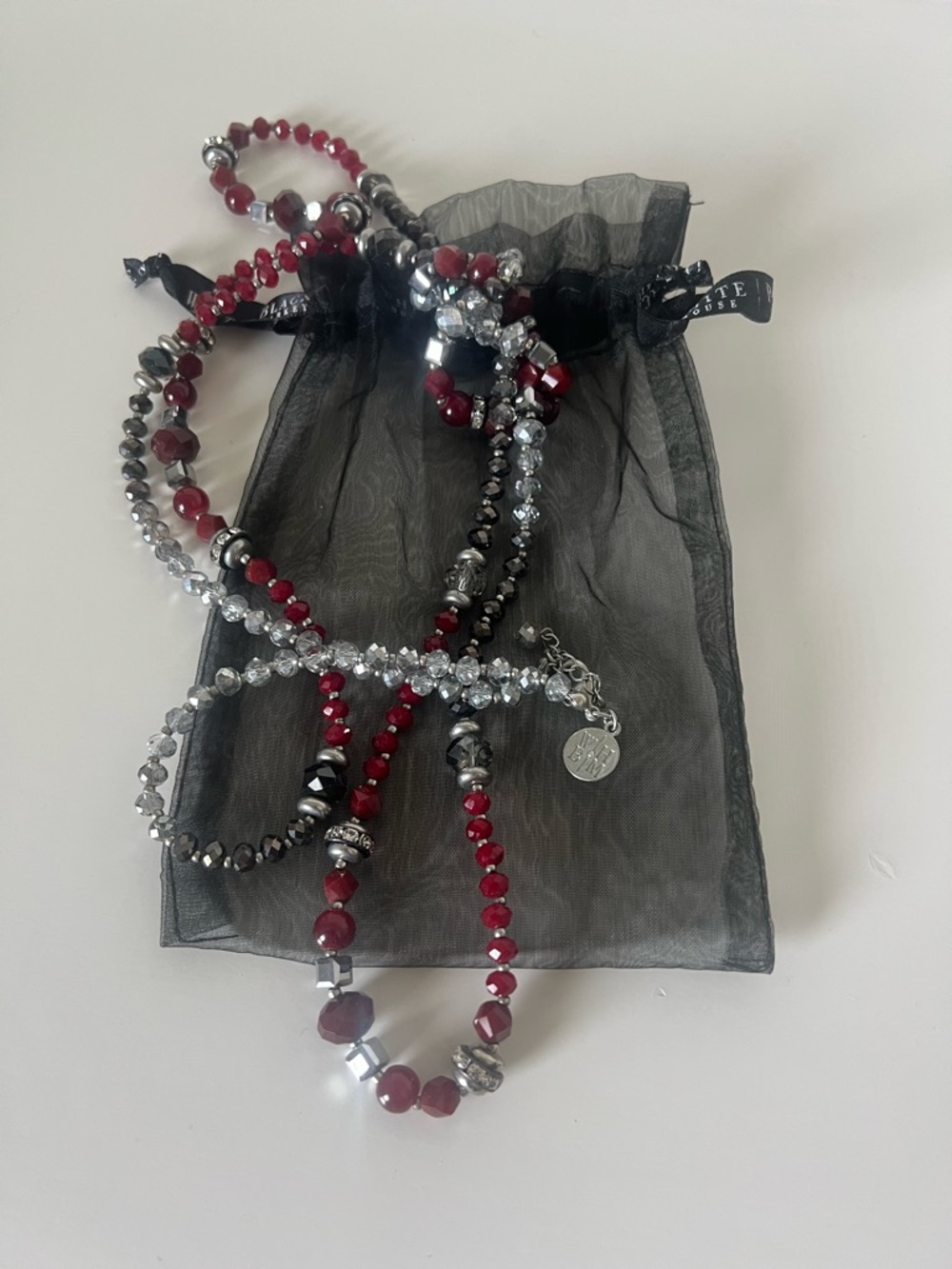 White House Black Market Necklace- Red, Black, Silver, & Clear Beads